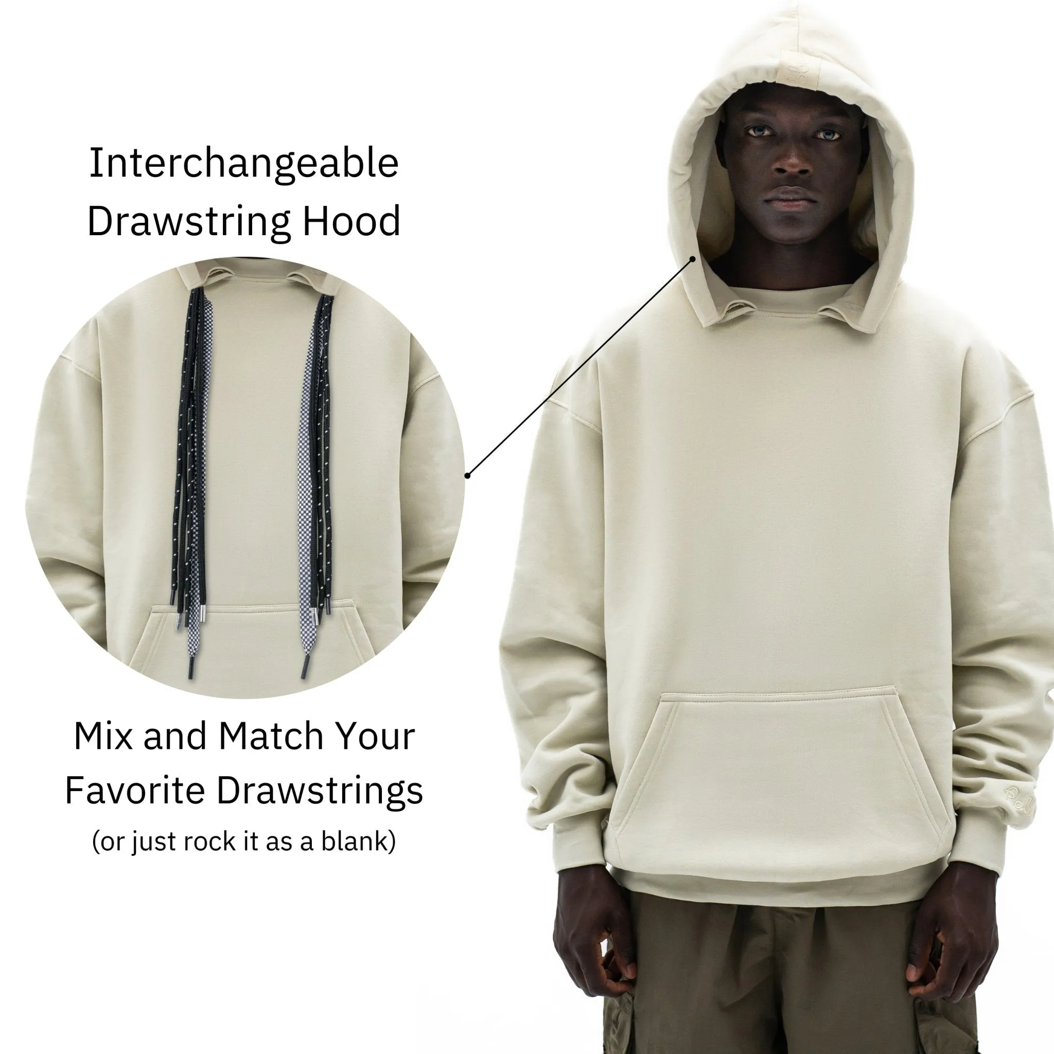Blank Hoodie with Interchangeable Drawstring Hood - Unisex