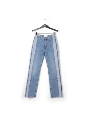 Blue denim straight-leg jeans with inside-out look