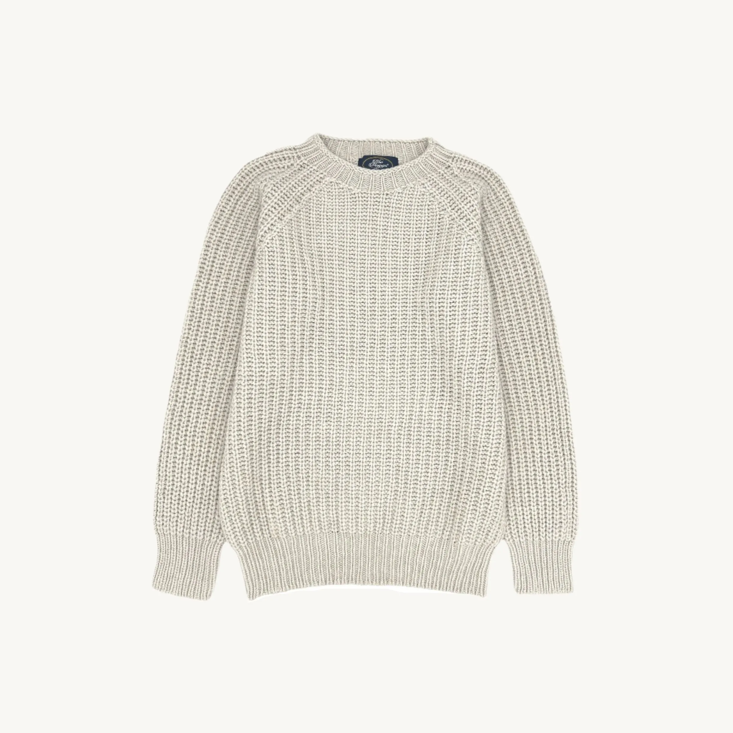 Blue Mogganer Fisherman Ribbed Raglan Chunky Geelong Sweater - Swansdown Natural