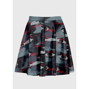 Bold Glitch Eye Skater Skirt for a Weirdcore Aesthetic