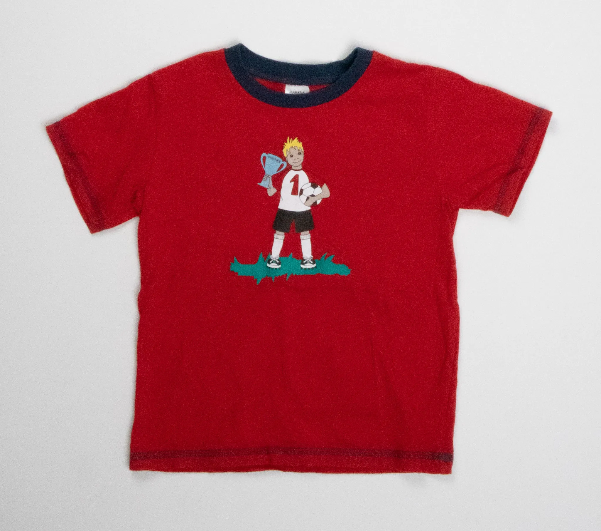 BOY SIZE 3/4 YEARS - MARKS & SPENCER, Cotton Soccer T-shirt EUC B49