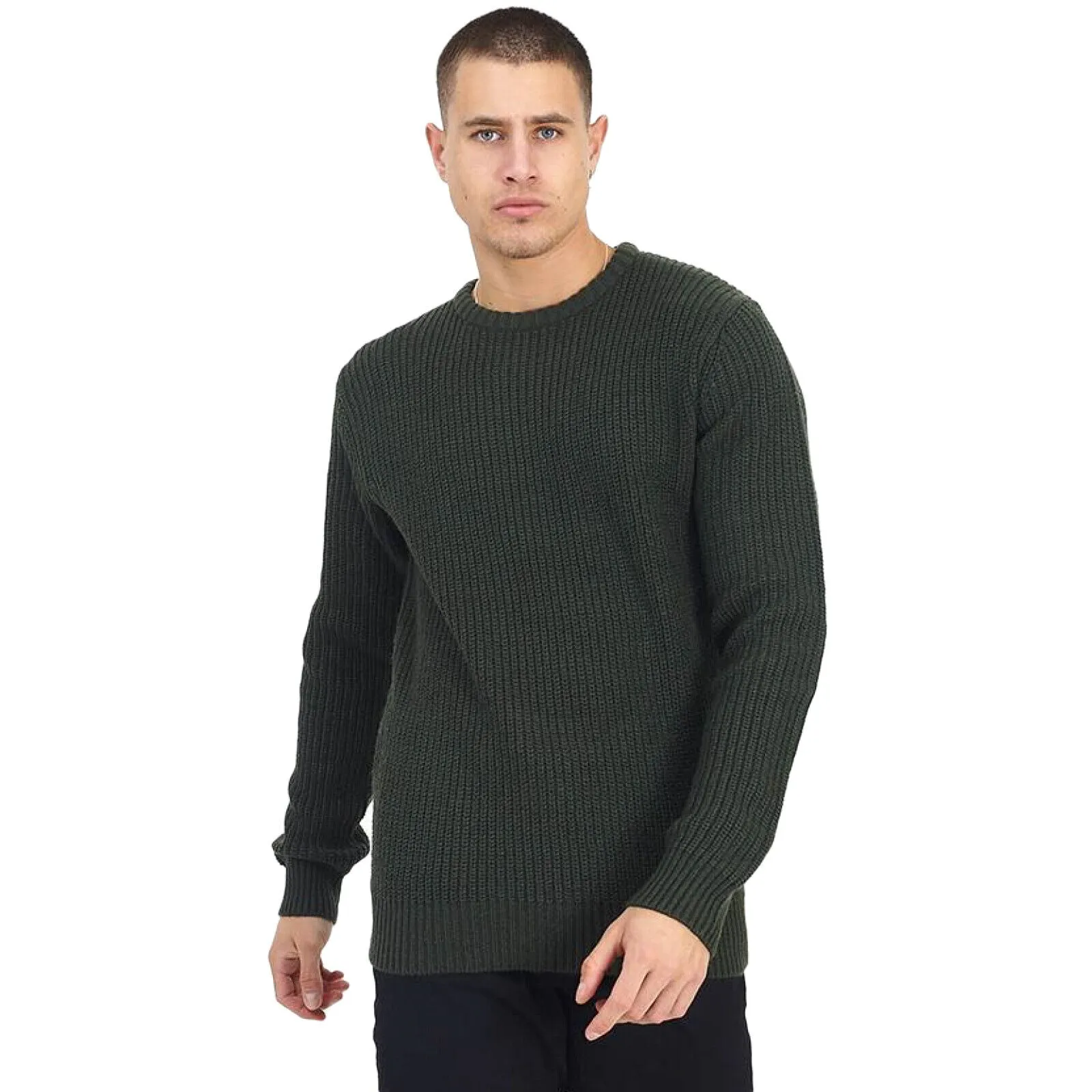 BRAVE SOUL MENS CREW NECK JUMPER LONG SLEEVE CHUNKY CABLE KNIT WINTER SWEATERS