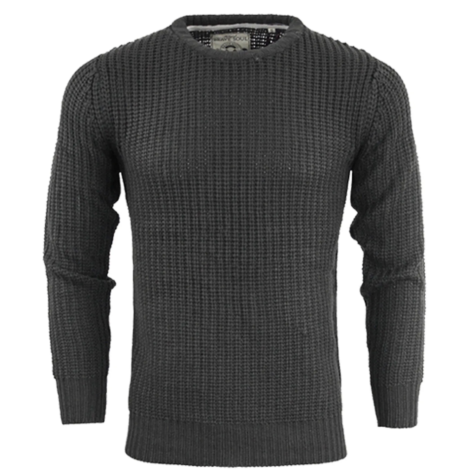 BRAVE SOUL MENS CREW NECK JUMPER LONG SLEEVE CHUNKY CABLE KNIT WINTER SWEATERS