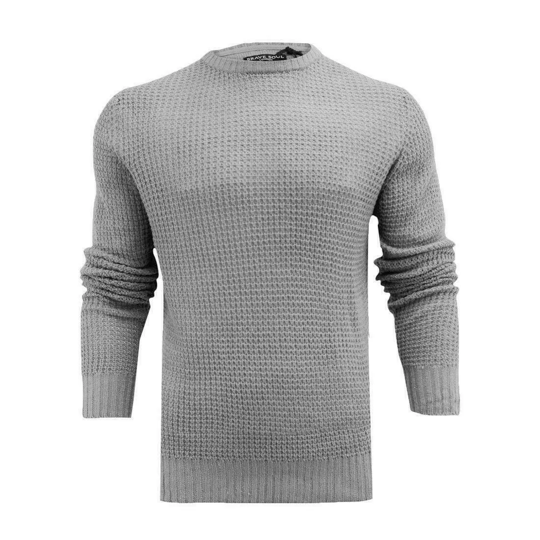 BRAVE SOUL MENS CREW NECK JUMPER LONG SLEEVE CHUNKY CABLE KNIT WINTER SWEATERS