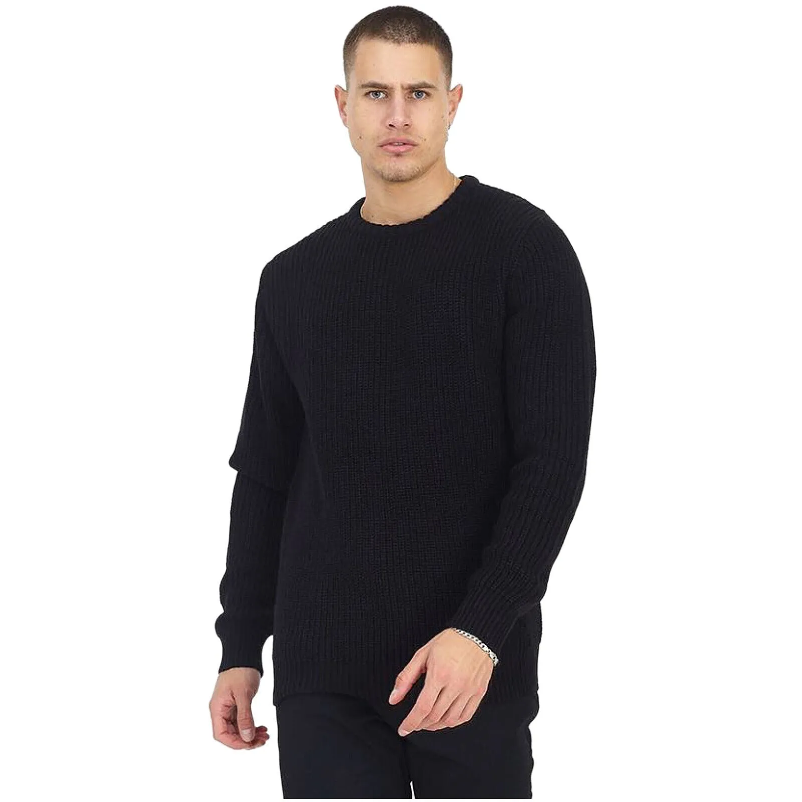 BRAVE SOUL MENS CREW NECK JUMPER LONG SLEEVE CHUNKY CABLE KNIT WINTER SWEATERS