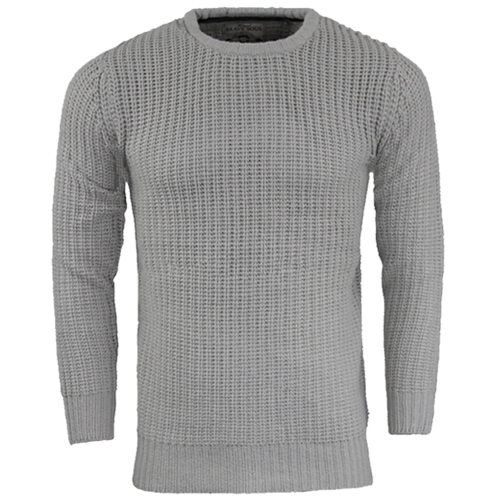BRAVE SOUL MENS CREW NECK JUMPER LONG SLEEVE CHUNKY CABLE KNIT WINTER SWEATERS