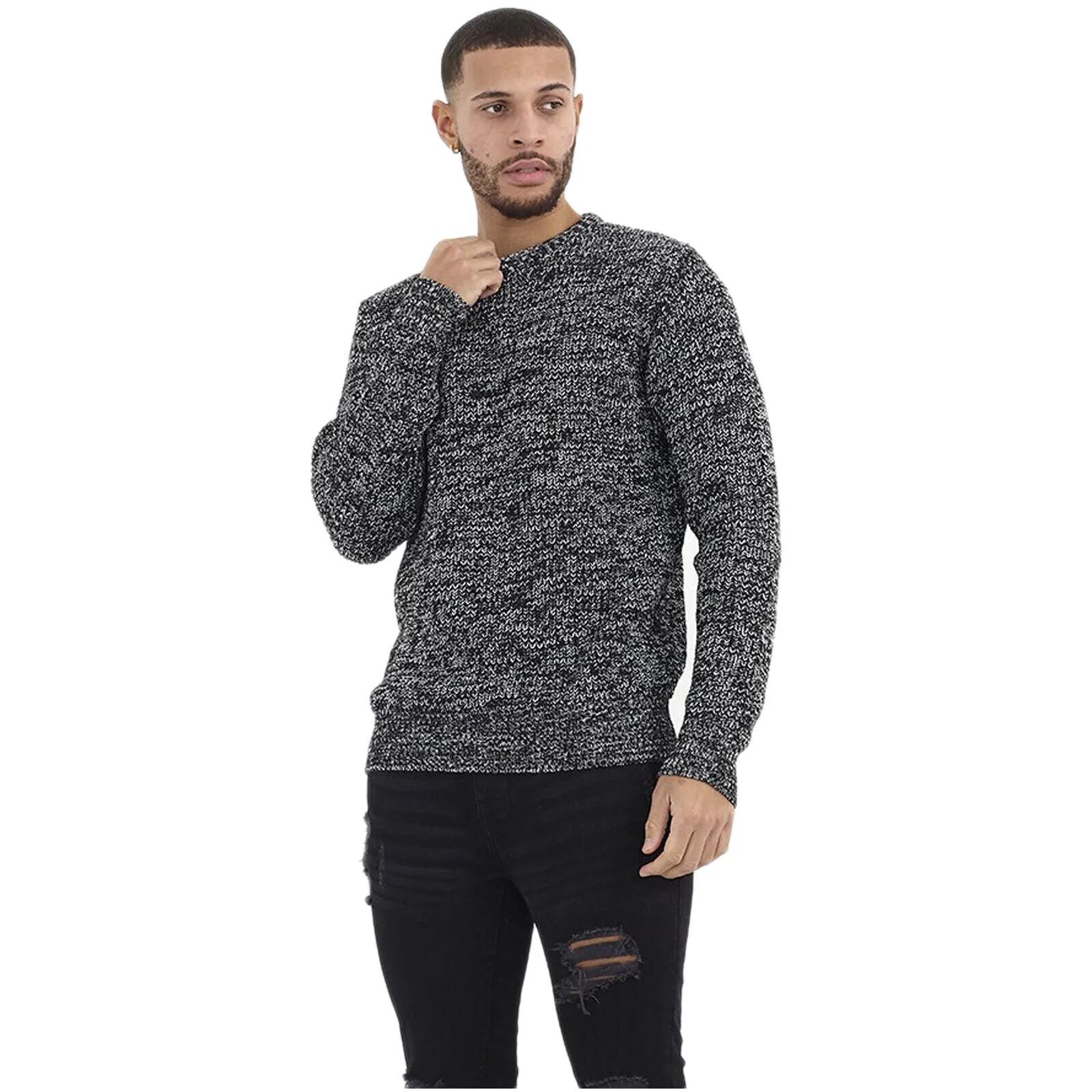 BRAVE SOUL MENS CREW NECK JUMPER LONG SLEEVE CHUNKY CABLE KNIT WINTER SWEATERS