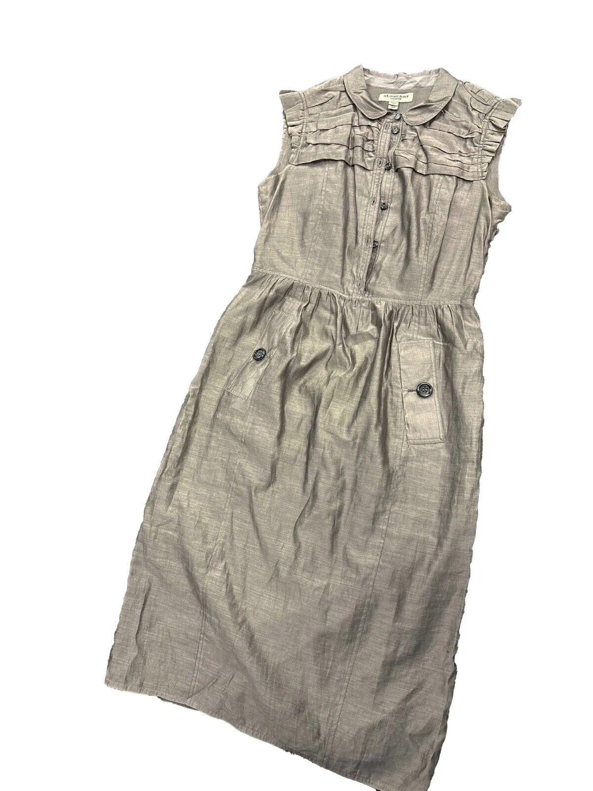 Burberry - Ruffle and Buttoned Sleeveless Dress - Taupe - US 6