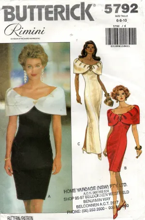 Butterick 5792 RIMINI Womens Off The Shoulder Cocktail Gown 1990s Vintage Sewing Pattern Size 6 - 10 UNCUT Factory Folded