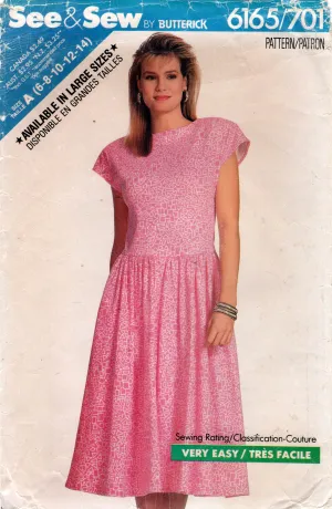 Butterick See & Sew 6165 Womens EASY Stretch Drop Waisted Dress 1980s Vintage Sewing Pattern Size 6 - 14 UNCUT Factory Folded