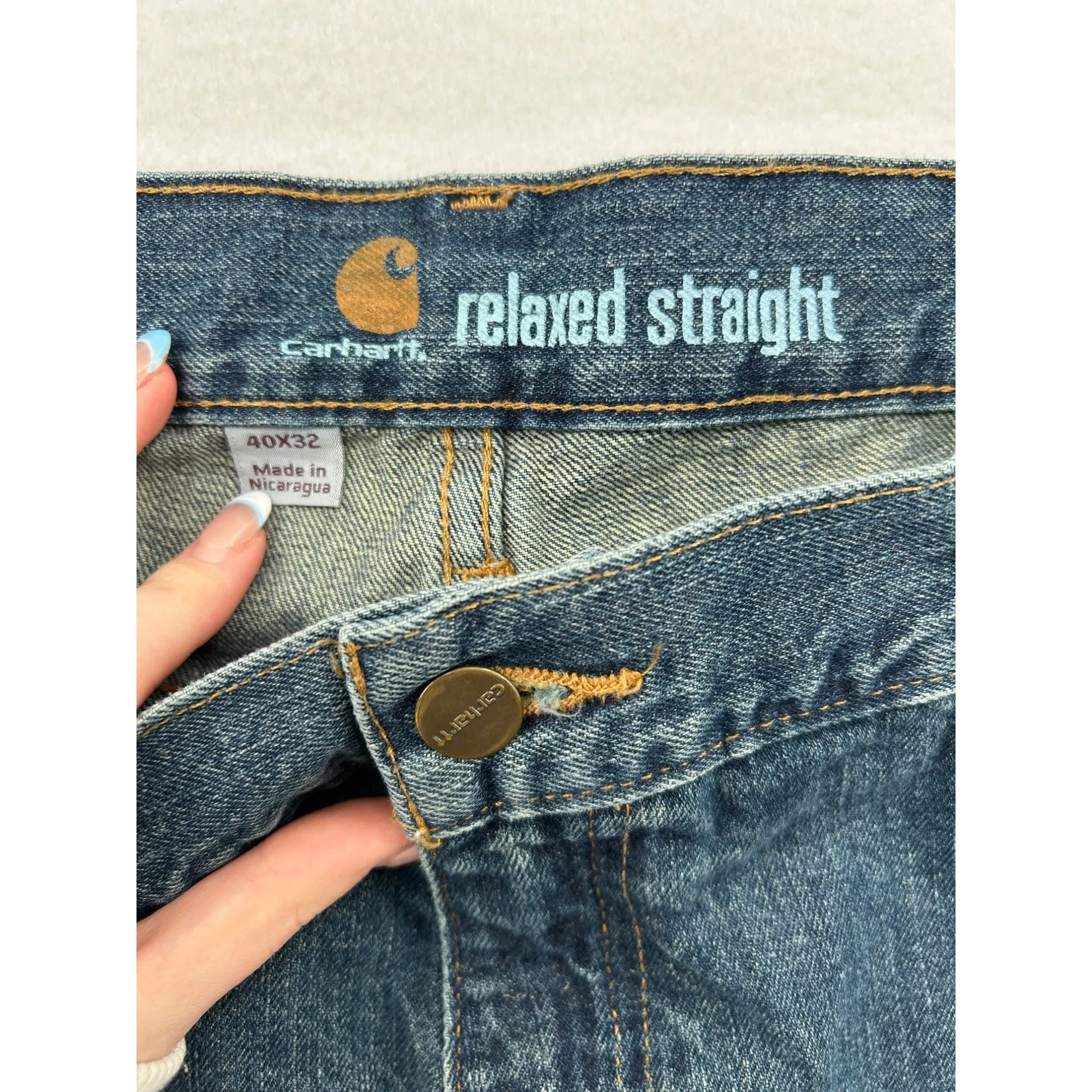 Carhartt Mens Relaxed Straight Jeans Size 40x32 Blue Denim #6435
