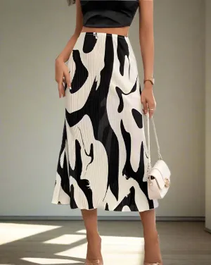 Casual Print Pleated Long Skirt