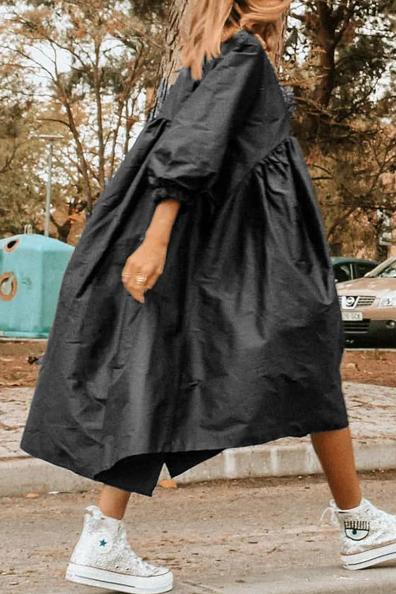 Casual Solid O Neck Cake Skirt Dresses(5 Colors)