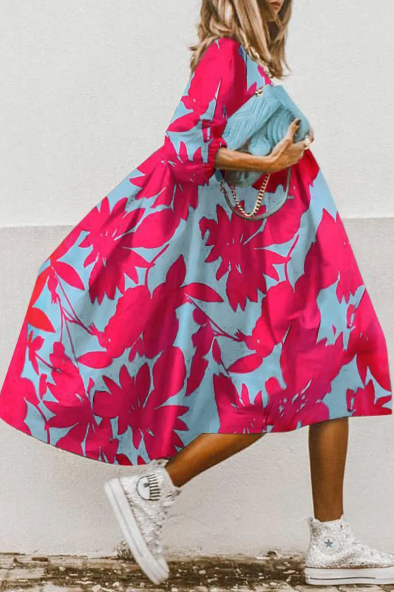 Casual Solid O Neck Cake Skirt Dresses(5 Colors)