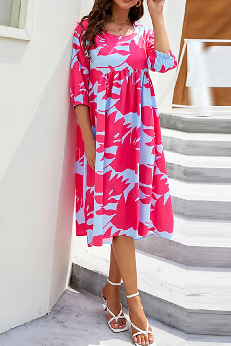 Casual Solid O Neck Cake Skirt Dresses(5 Colors)