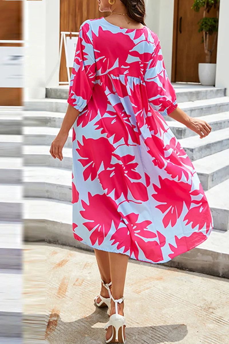 Casual Solid O Neck Cake Skirt Dresses(5 Colors)