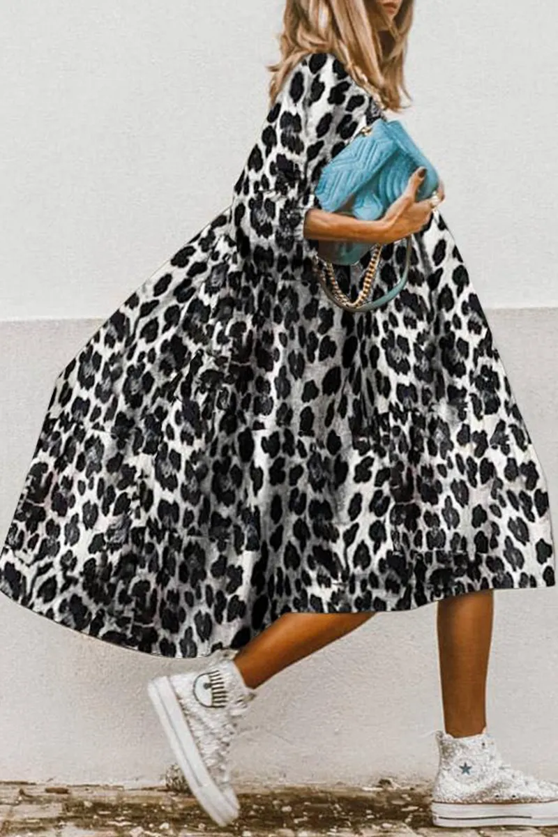 Casual Solid O Neck Cake Skirt Dresses(5 Colors)