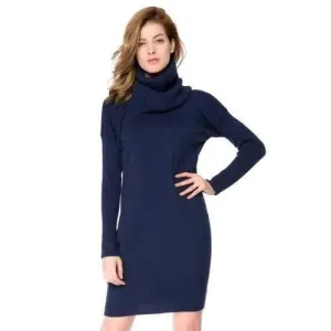 Casual Style Round Collar Long Sleeve Solid Color with Scarf Women's Sweater Dress - Cadetblue S