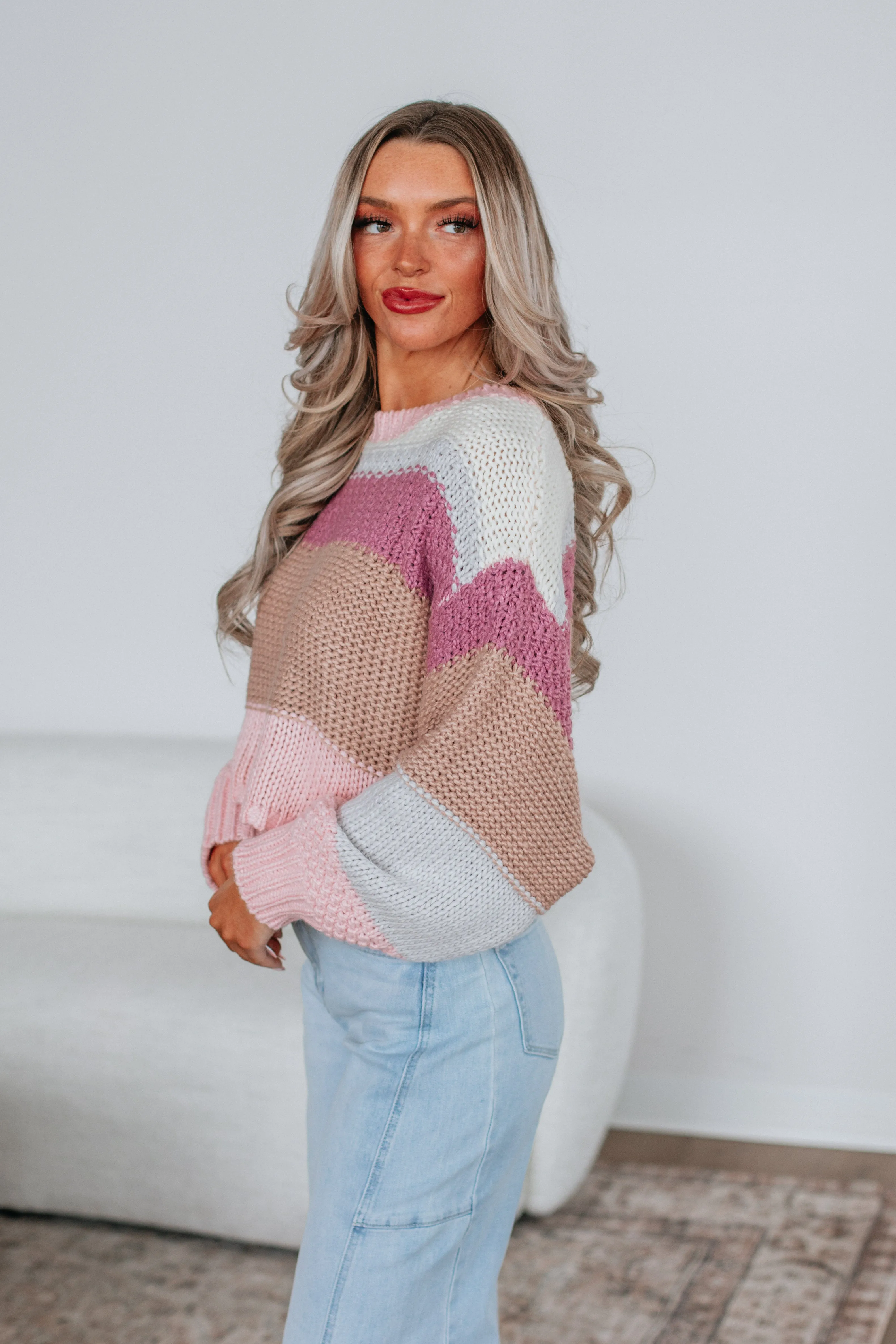 Cate Colorblock Sweater - Blush Mix