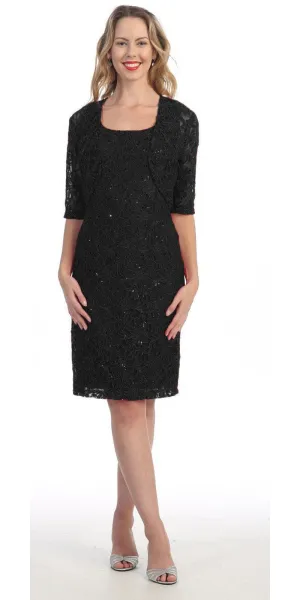 Celavie 2462 Modest Short Lace Dress With Matching Bolero Jacket