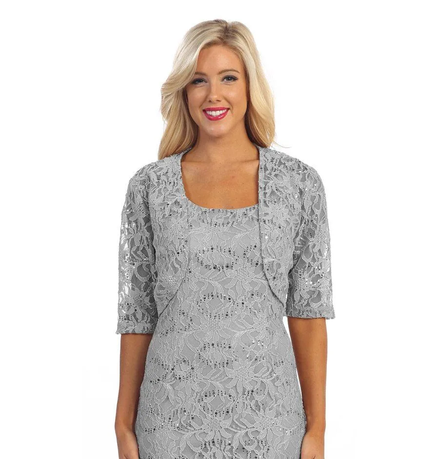 Celavie 2462 Modest Short Lace Dress With Matching Bolero Jacket