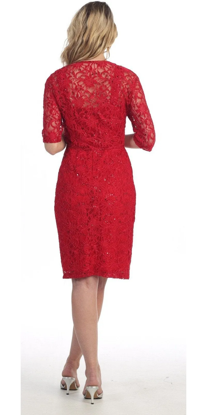 Celavie 2462 Modest Short Lace Dress With Matching Bolero Jacket