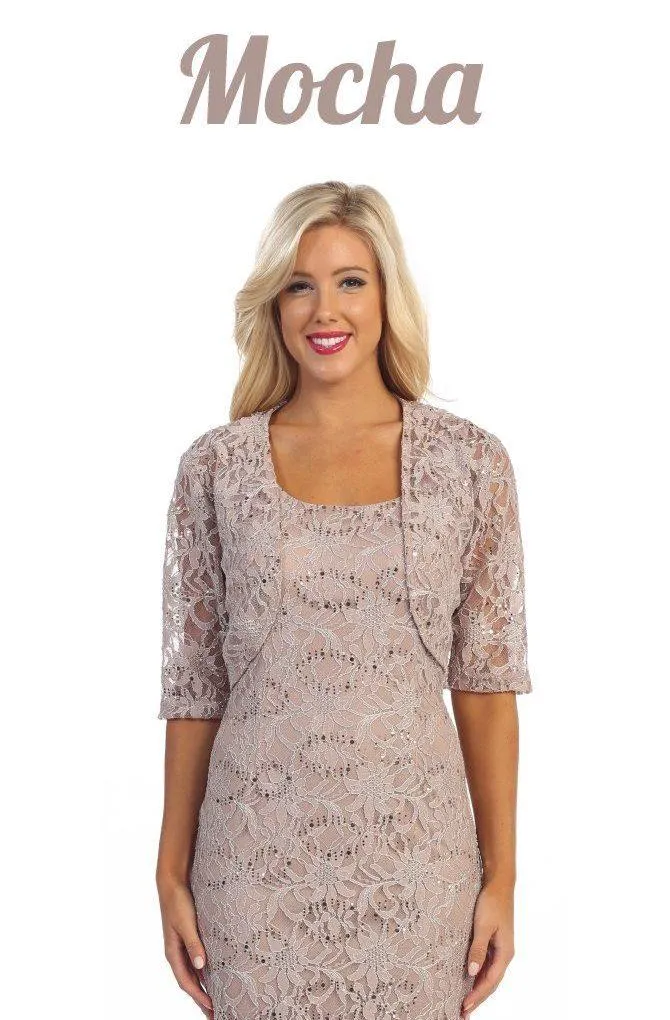 Celavie 2462 Modest Short Lace Dress With Matching Bolero Jacket