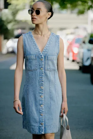 Ceres Life Seamed Mini Shift Dress - Mid Vintage Blue