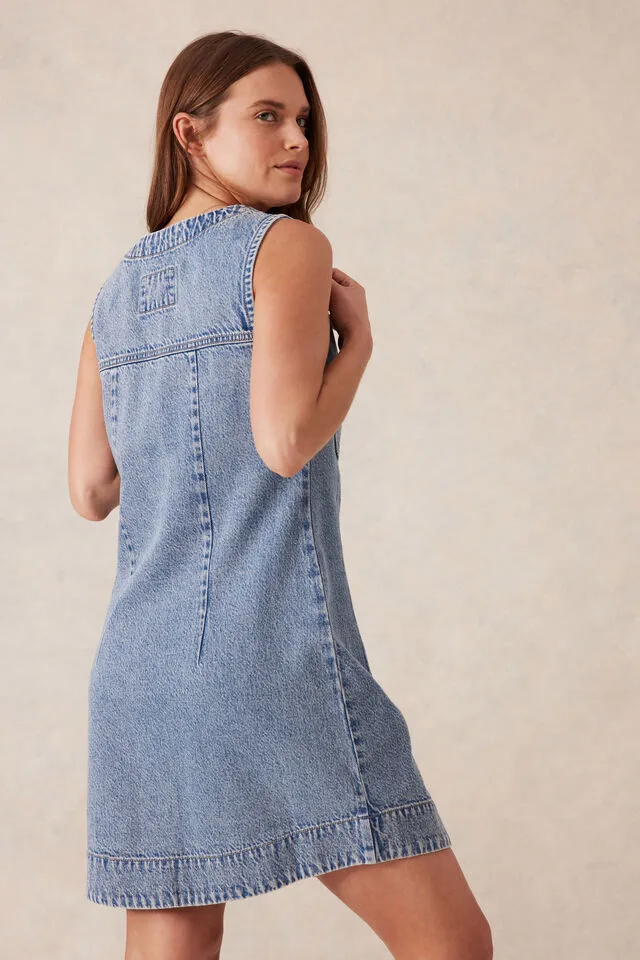 Ceres Life Seamed Mini Shift Dress - Mid Vintage Blue