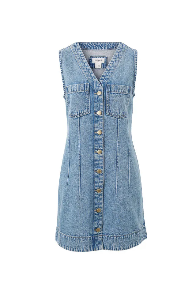 Ceres Life Seamed Mini Shift Dress - Mid Vintage Blue