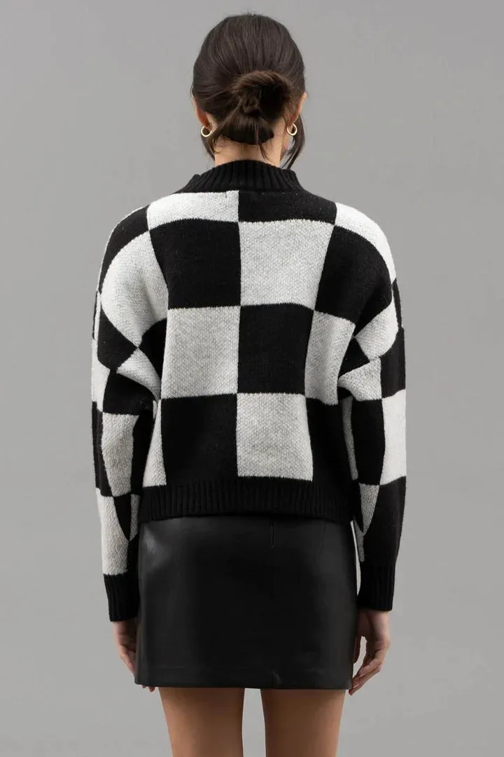 Checkered Crewneck Sweater - Black
