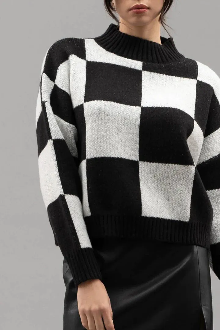 Checkered Crewneck Sweater - Black
