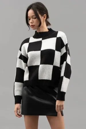 Checkered Crewneck Sweater - Black
