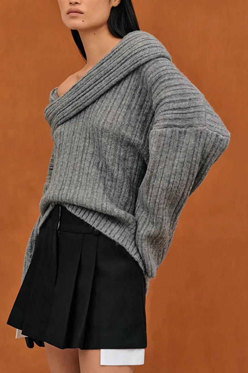 Chunky Asymmetric-Neck Sweater