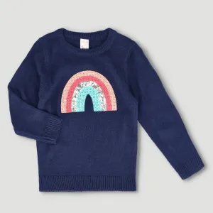 Chunky Knitwear With Rainbow Sequins - Navy