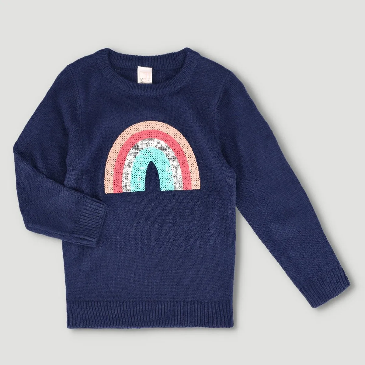 Chunky Knitwear With Rainbow Sequins - Navy
