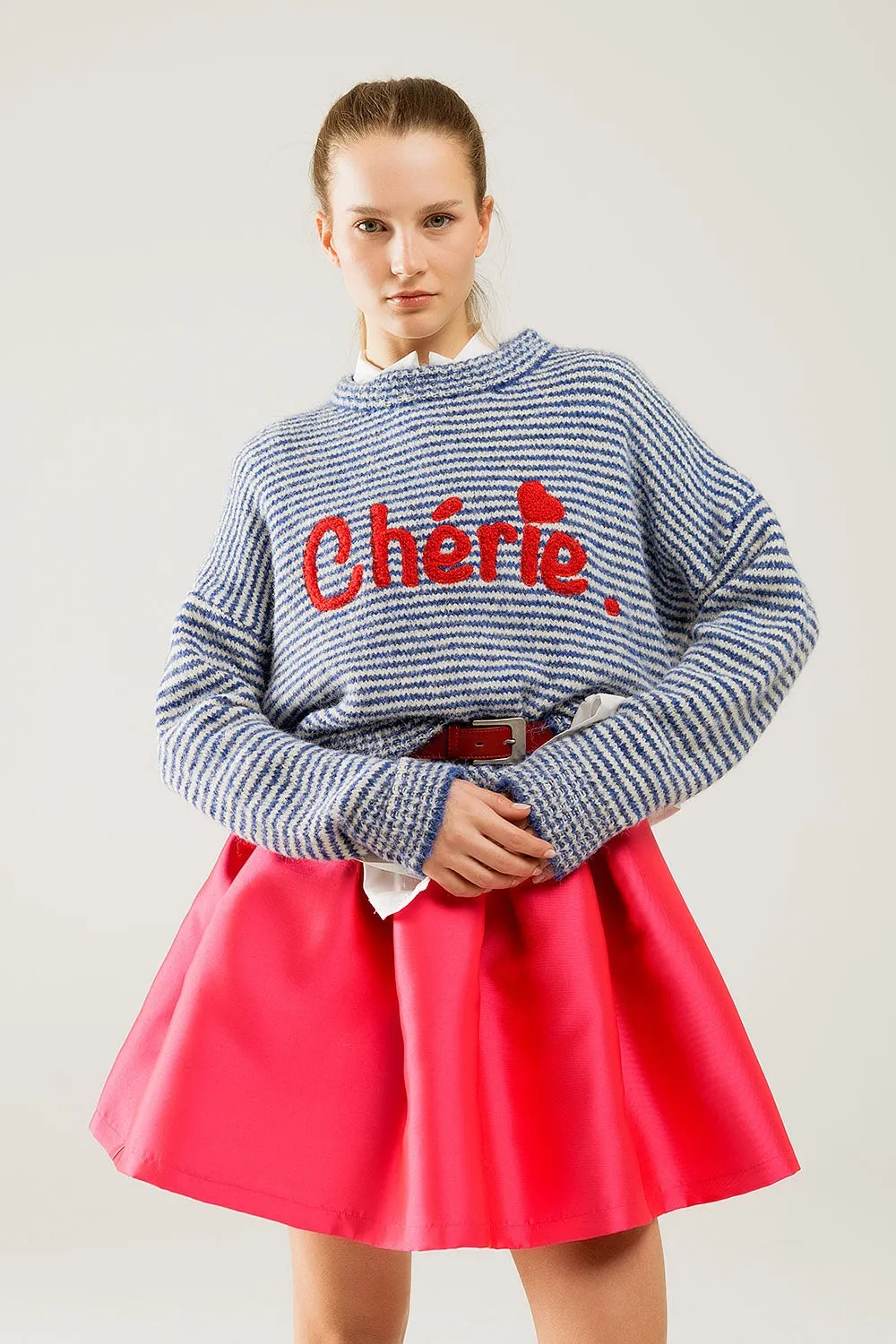 Chunky Stripey relaxed Sweater in blue and White