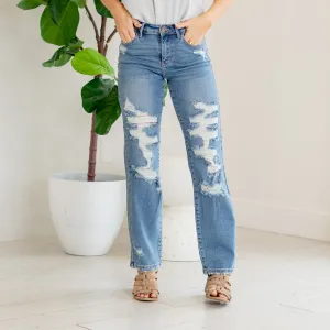 Citrus Sky High Rise Distressed Straight Leg Regular & Plus Sizes