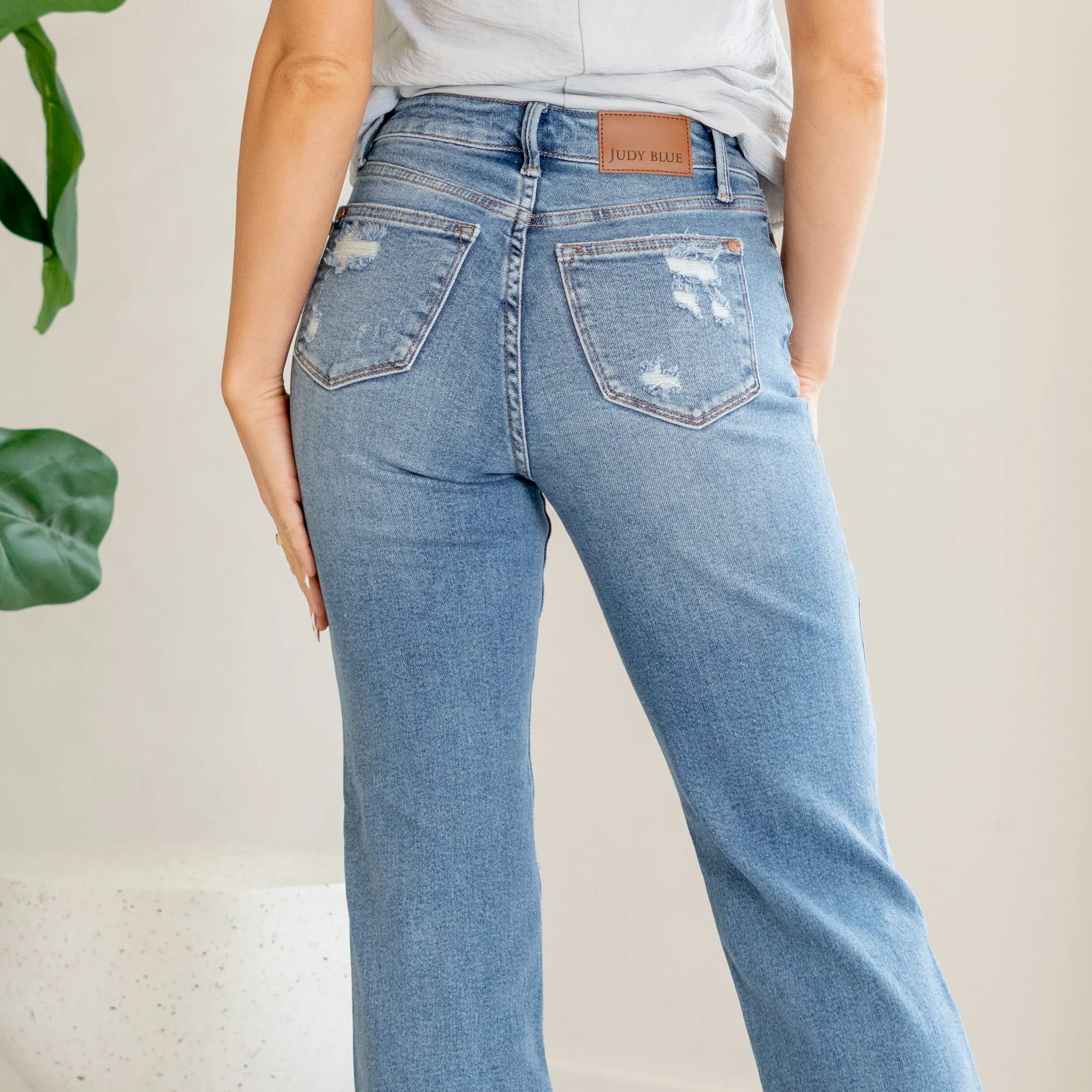 Citrus Sky High Rise Distressed Straight Leg Regular & Plus Sizes