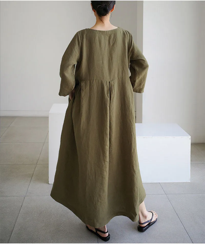 CityHottie - Women Summer Cotton dresses Nine-point Sleeves dress long Maxi dress loose robes casual Dress customized plus size dress boho Linen dress