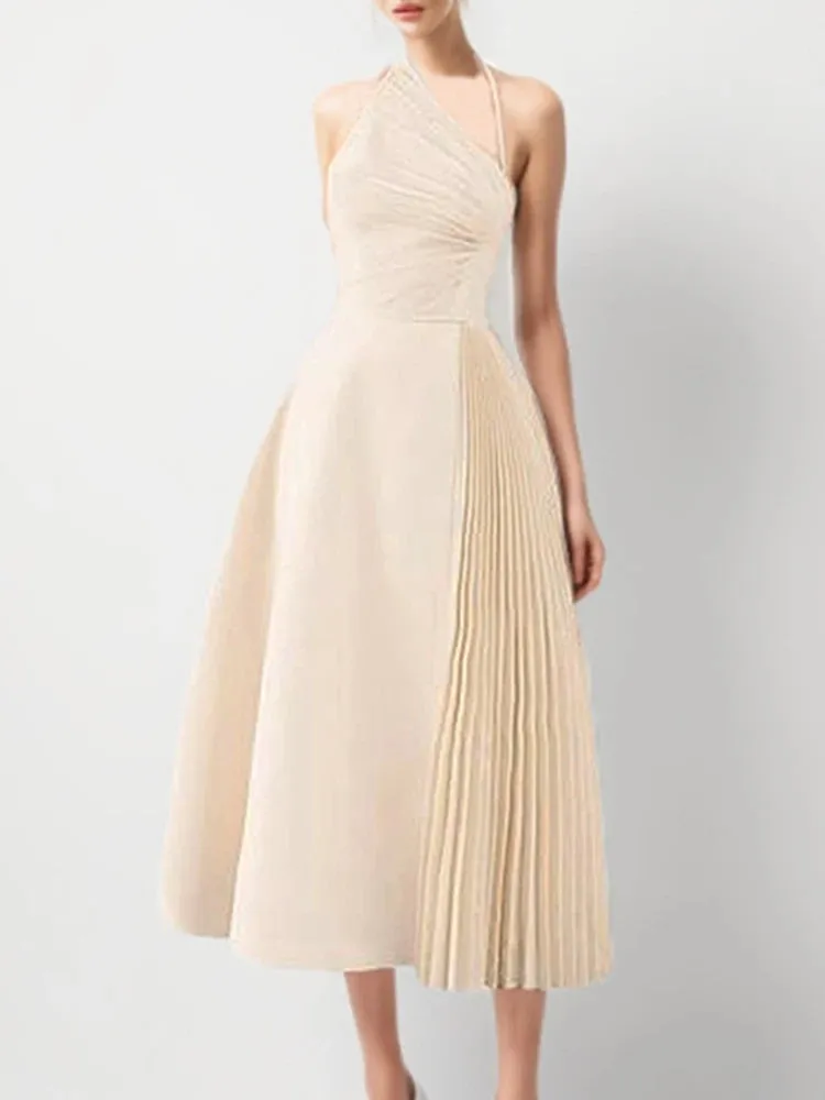 Clarissa Solid Sling Irregular Shirring Design Dress