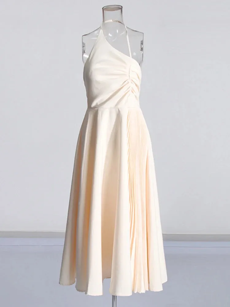 Clarissa Solid Sling Irregular Shirring Design Dress