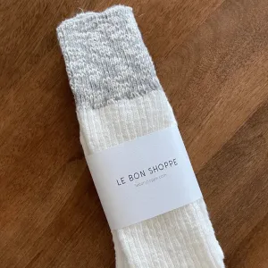 Colour Block Cottage Socks - White Linen & HT Grey
