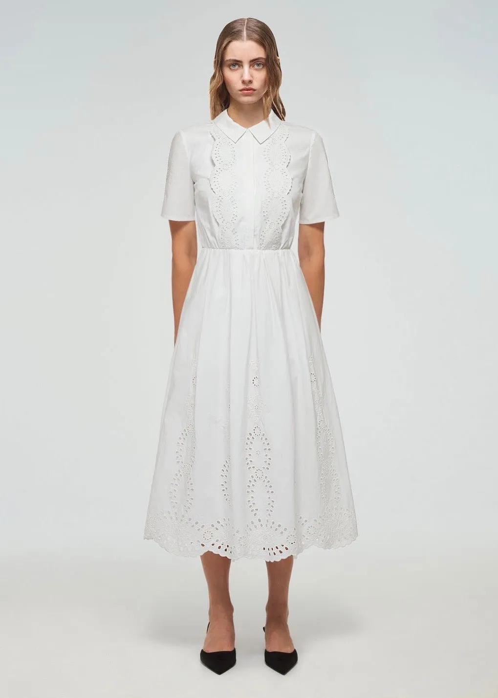 Cotton Broderie Midi Dress (White)