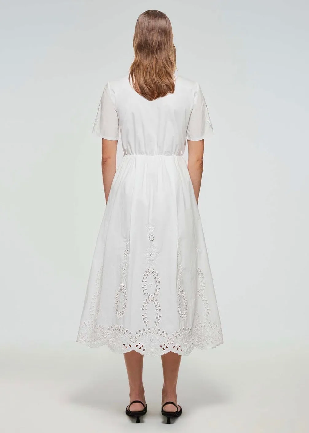 Cotton Broderie Midi Dress (White)