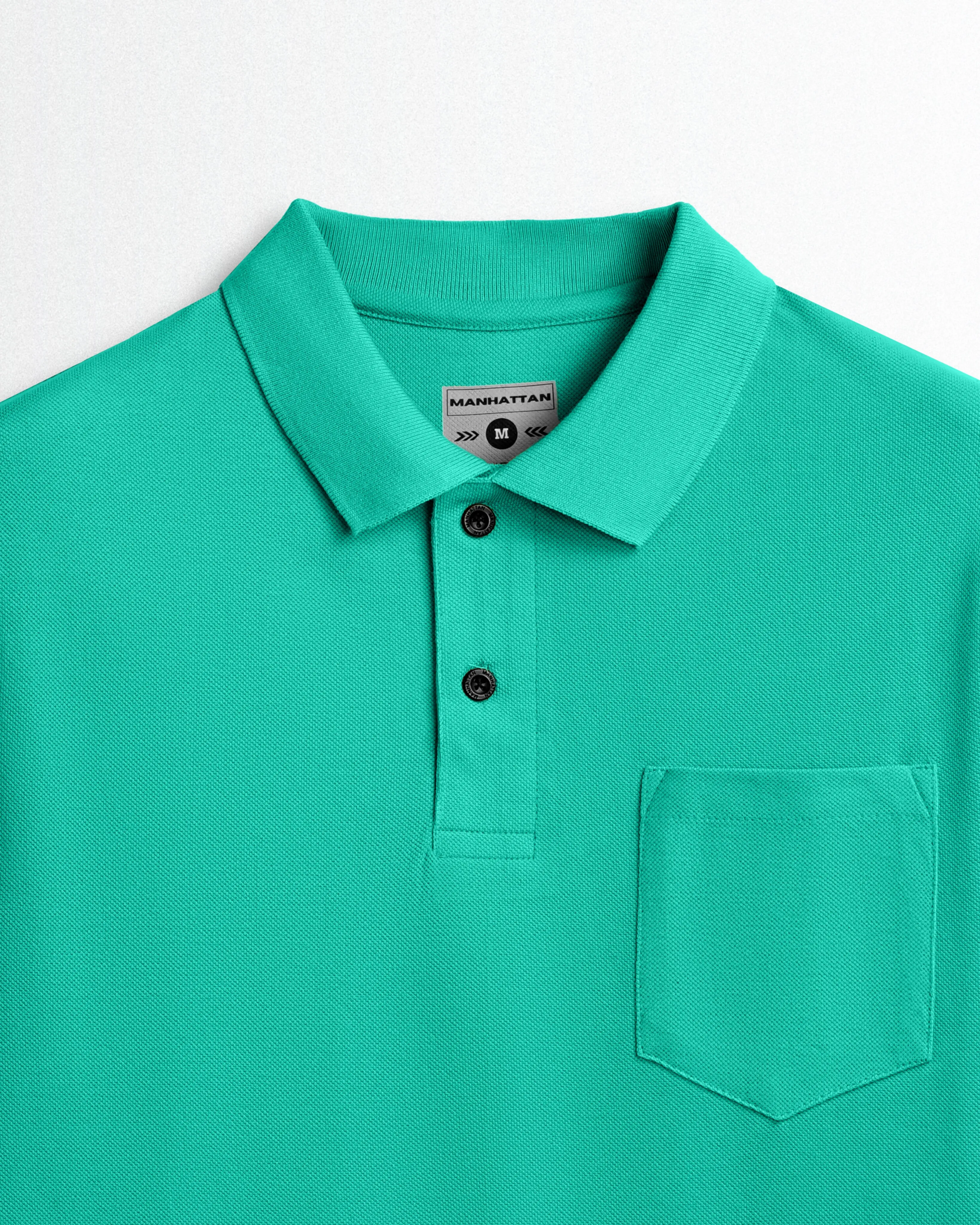Cotton Polo Full Sleeve Pocket Unisex Jade Green