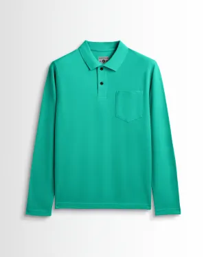 Cotton Polo Full Sleeve Pocket Unisex Jade Green