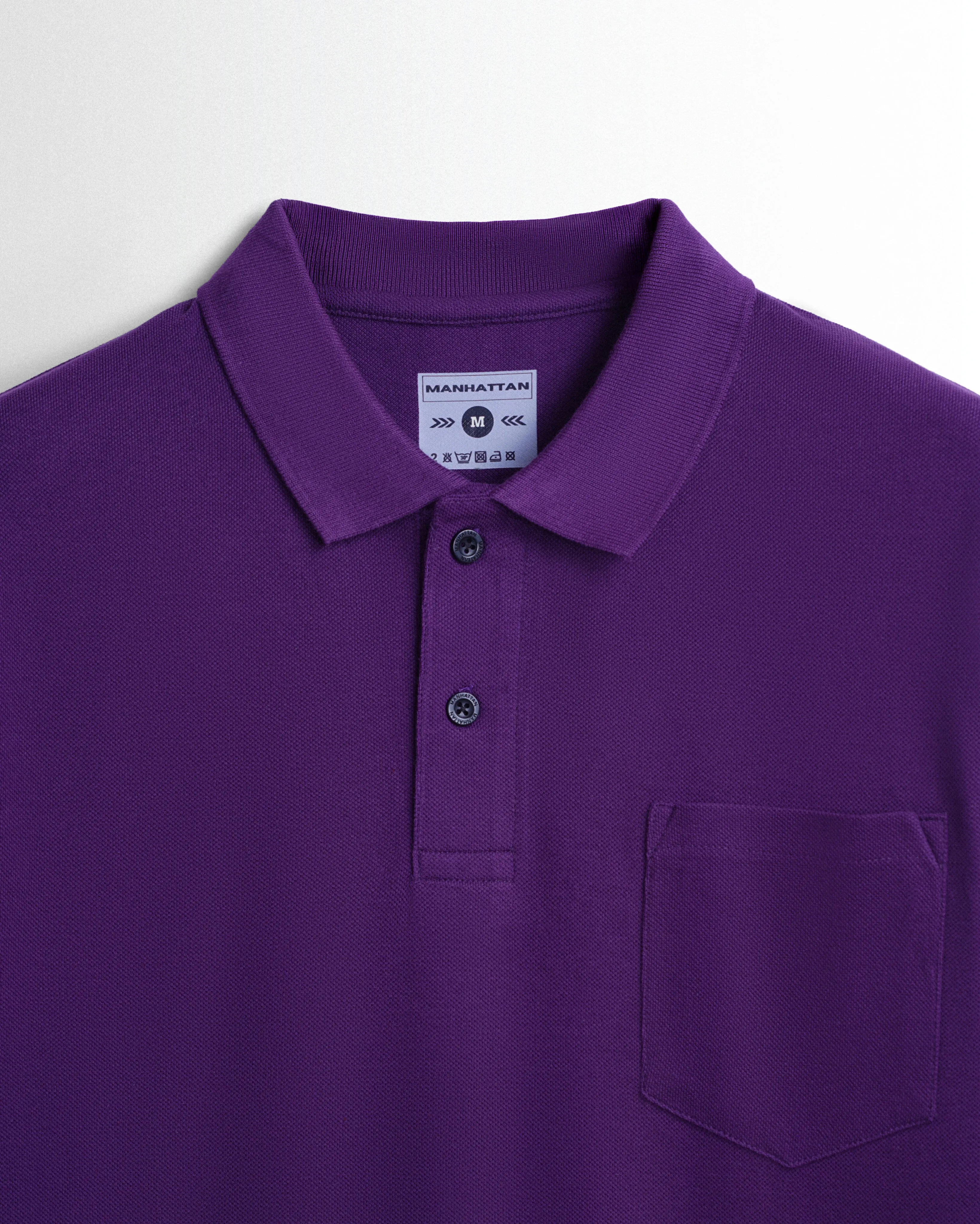 Cotton Polo Full Sleeve Pocket Unisex Purple