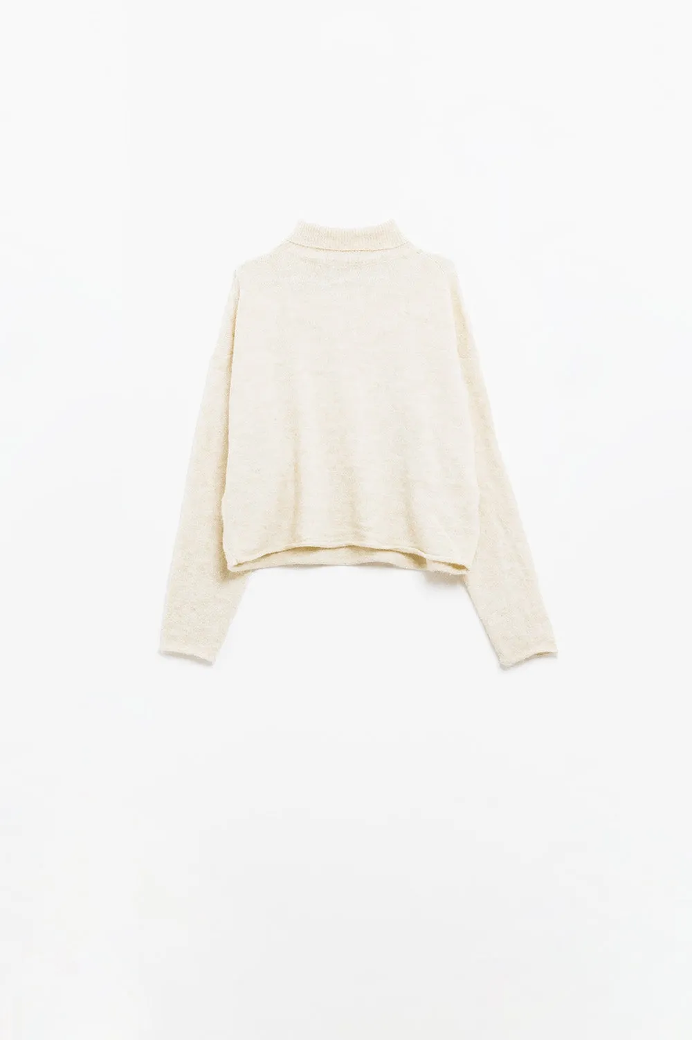 cream fluffy high neck relax fit sweater