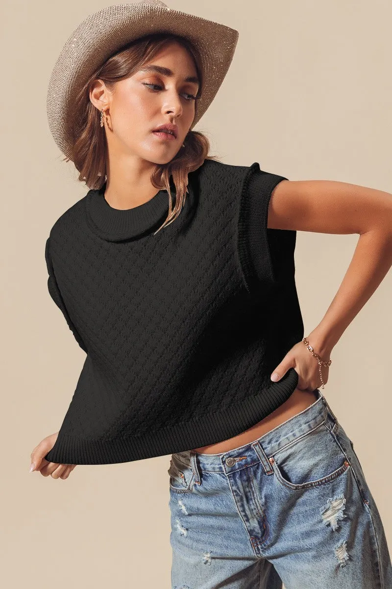 CREW NECK CABLE KNIT LOOSE FIT CROP SWEATER TOP